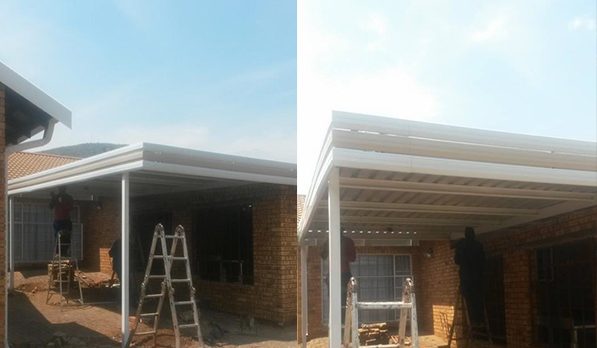 Staal stoepdak en sonskerm aangebring by 'n huis in Pretoria-Oos